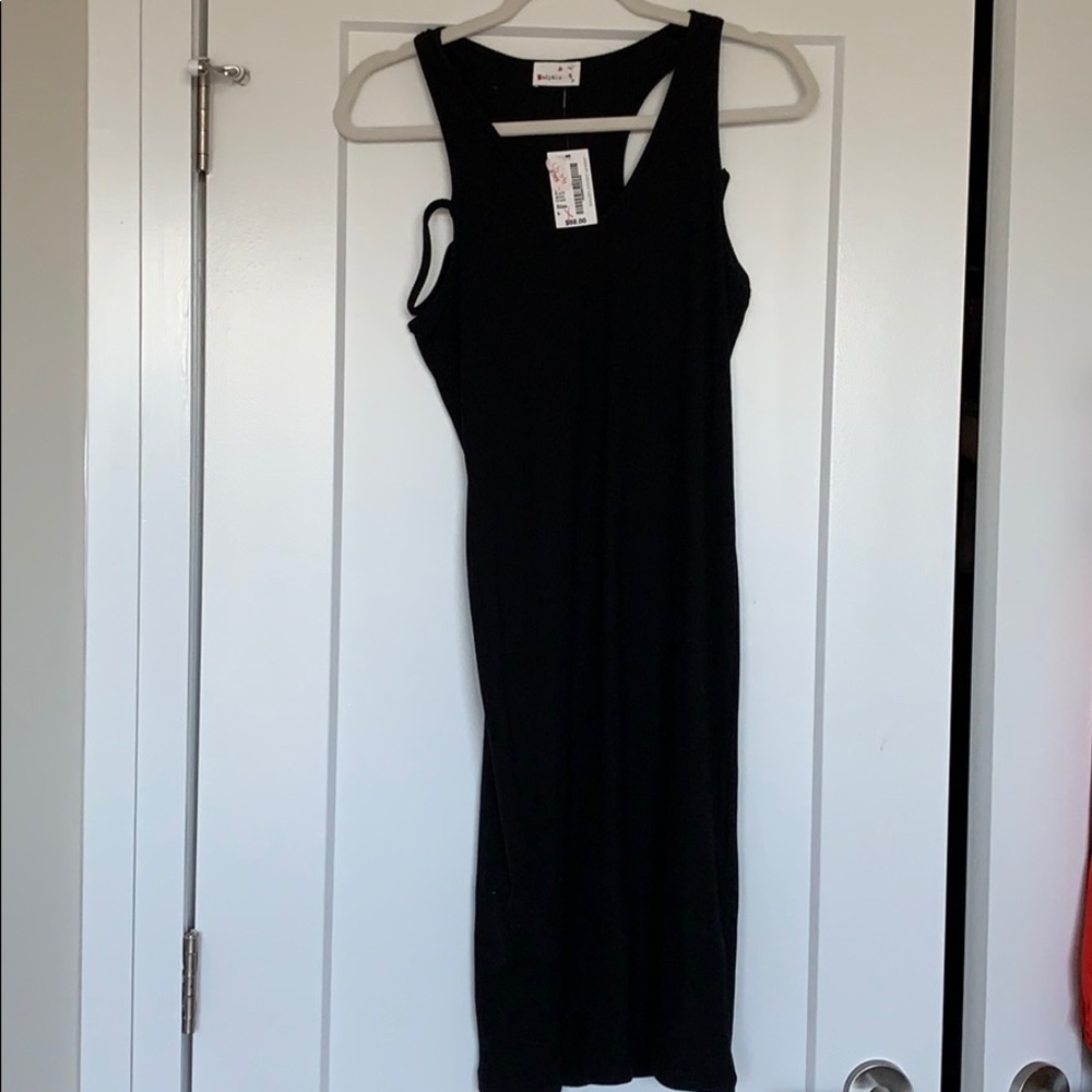 Sandy&Lu Black Ribbed Bodycon Dress